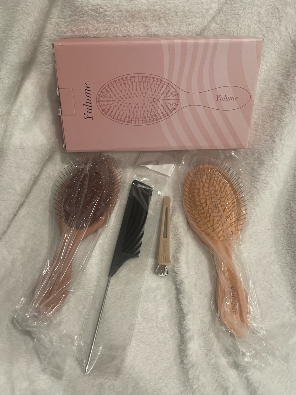 Pink Paddle Hair Brush Set with Comb & Clips